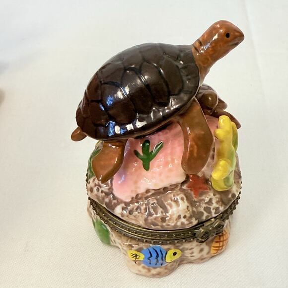 Vtg Direct Connections Co. Sea Turtles Hinged Trinket Box - Picture 4 of 12